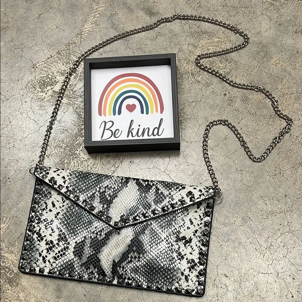 * Snakeskin Crossbody Bag - Black and White
